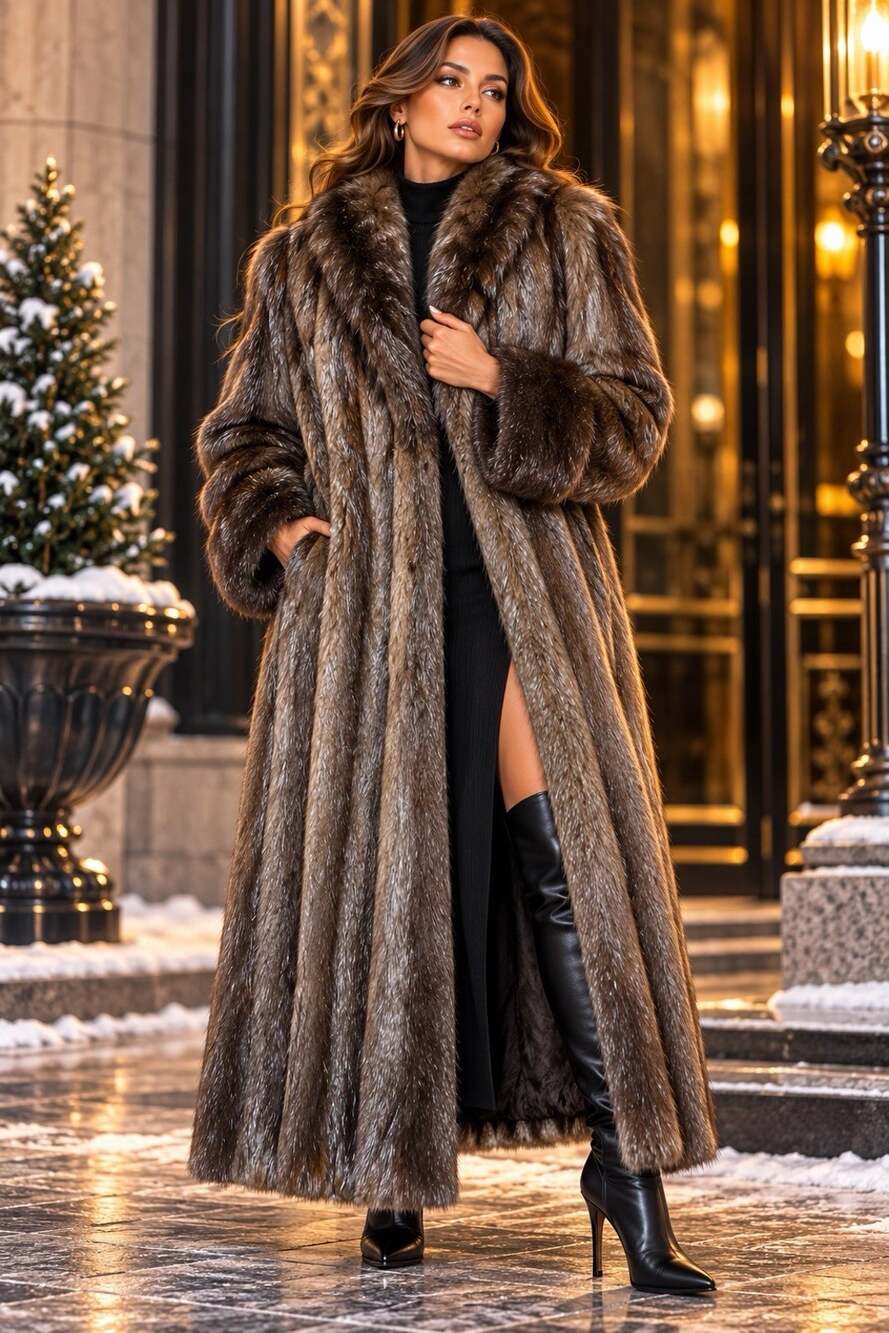 Reckmeyer's Furs Vintage Muskrat Fur Coat Womens S/M Full